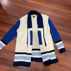 St. John Blue, White, and Black Color- block detail Cardigan, Women’s Size Med